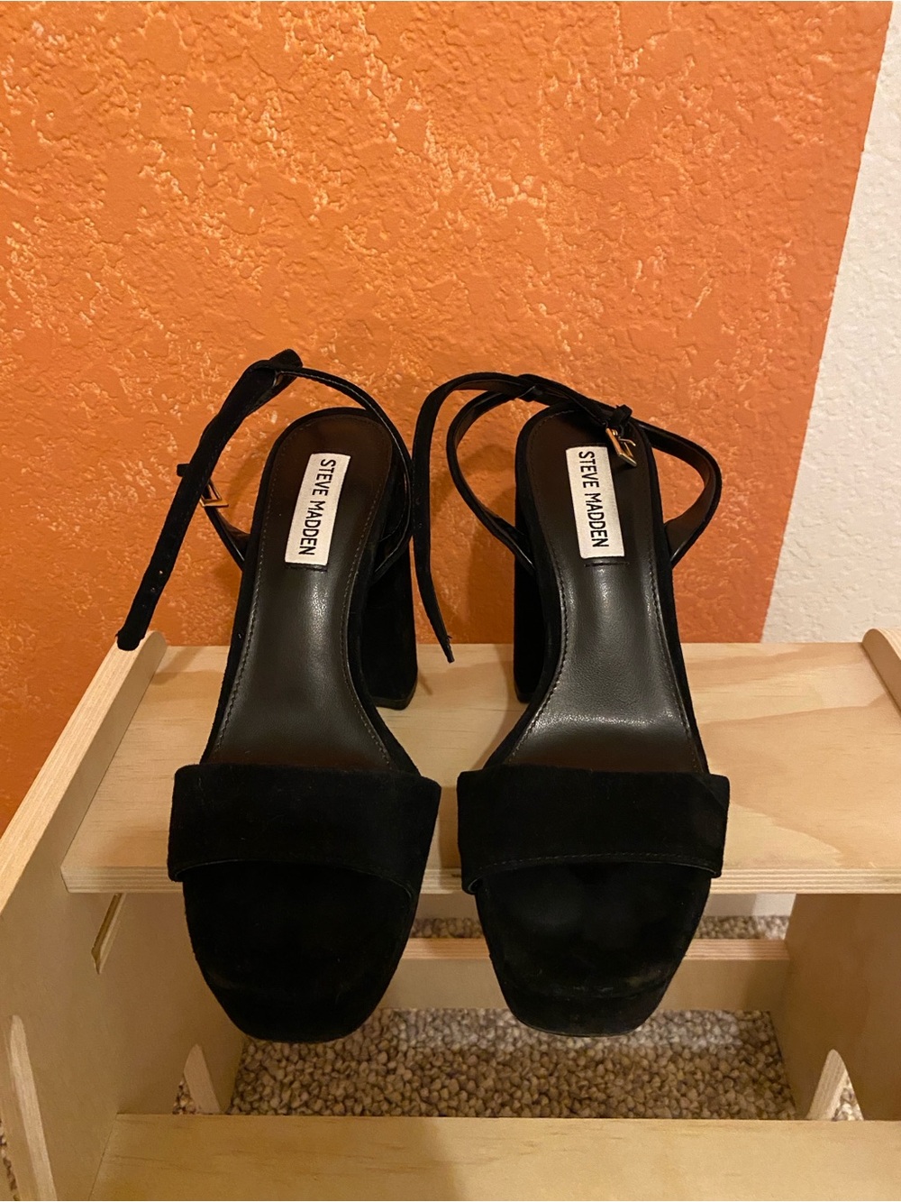Steve Madden Black Suede Ankle-Strap Block Heel Sandals